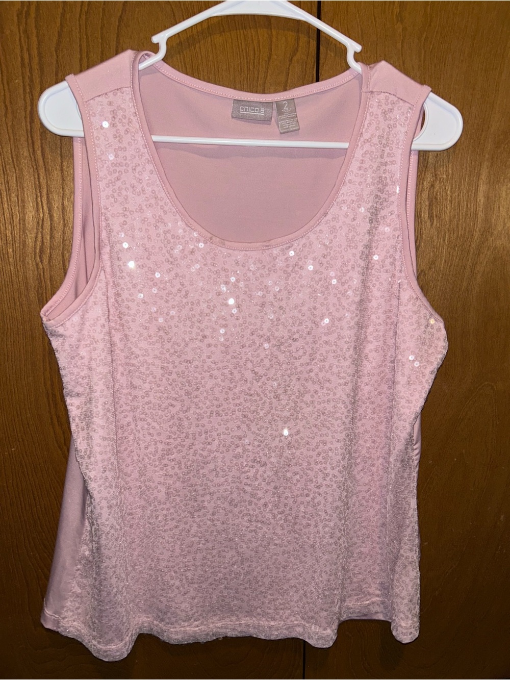Chico’s Pink Sequin Knit Sleeveless Scoop Neck Tank Top Women’s Size 2